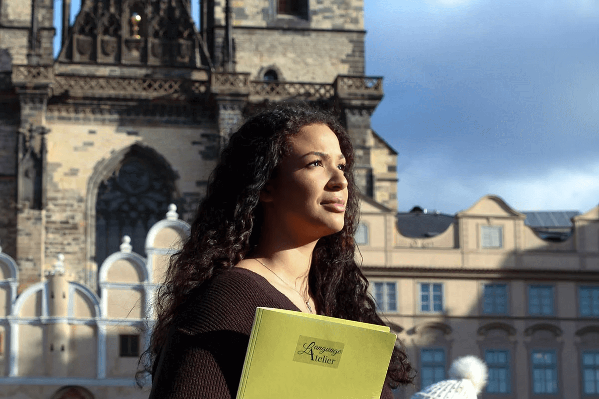 Student in Prague with Language Atelier notebook